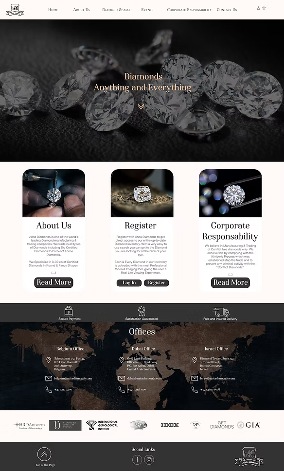 Anita Diamonds final UI - Homepage desktop
